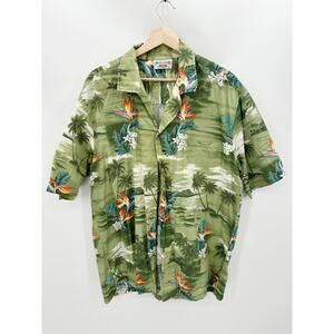 Pacific Legend Shirt Men XL Green Tropical Bird of Paradise Short Sleeve Aloha